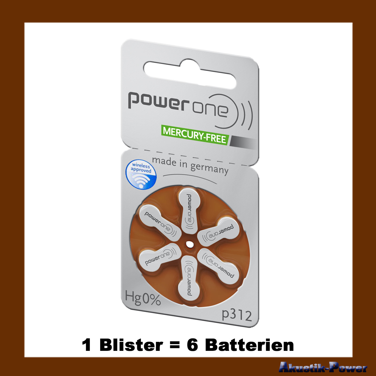 1 Blister 6 Batterien PowerOne Typ 312 PR41 p312 HÖRGERÄTE BATTERIE